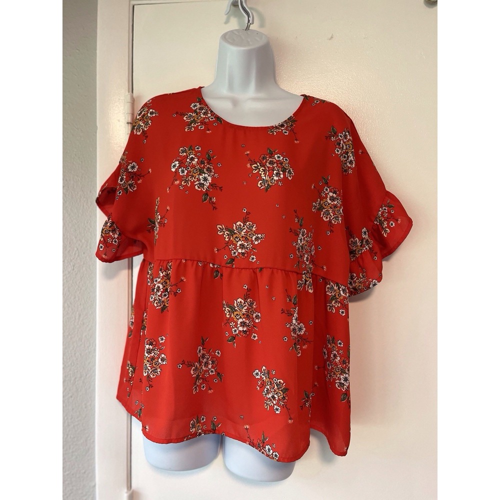 Top Blouse Medium BOHO Open‎ Back Floral Print Flutter Sleeve Daisy May Babydoll